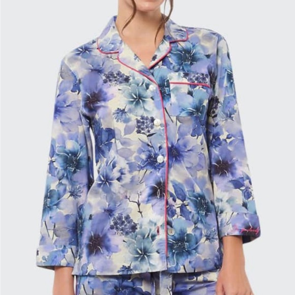 NWT The Lazy Poet Cotton Emma Ocean Flowers Classic Pajama TOP ONLY Size SMALL - Picture 1 of 7